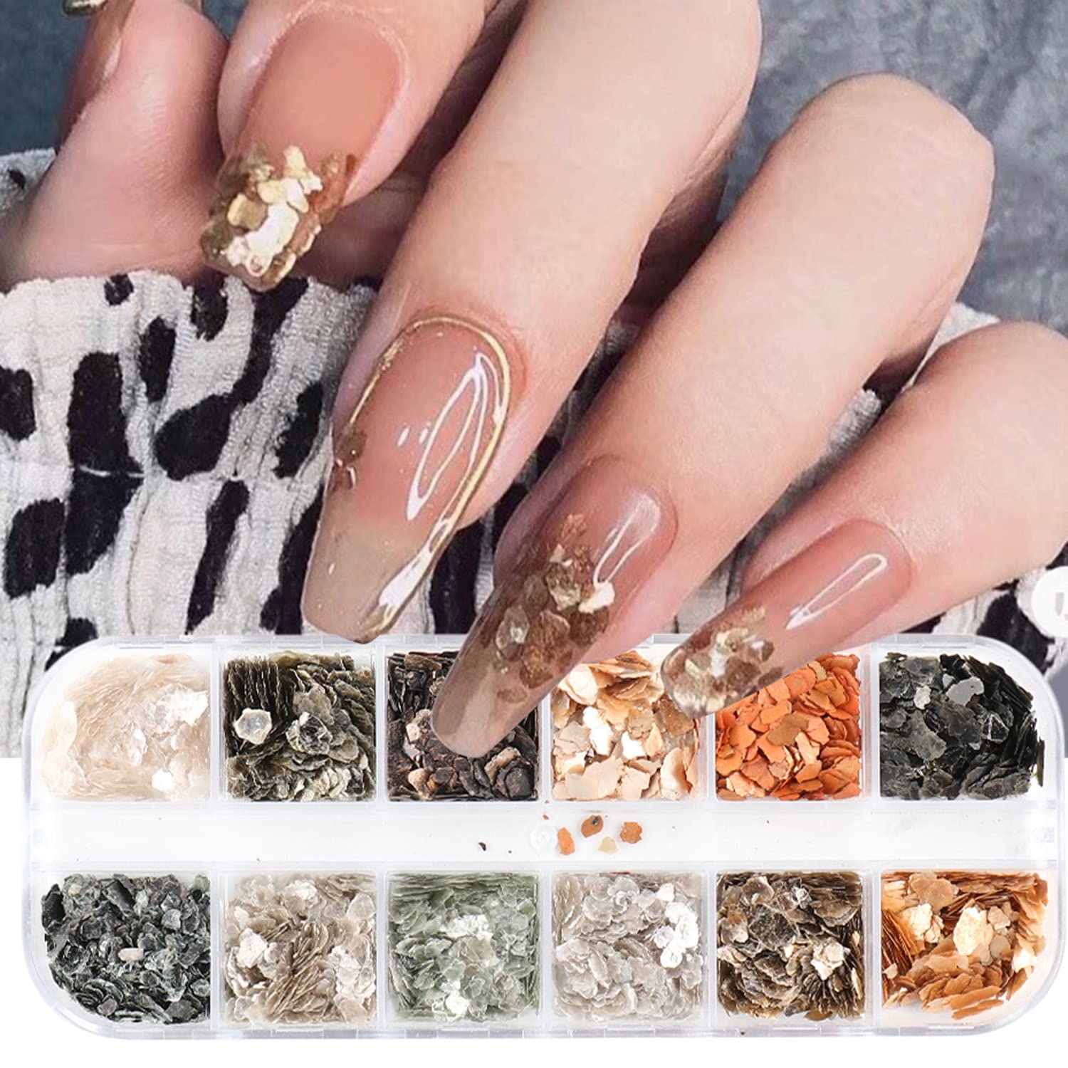 Amazon Mica Marble Nail Art Flakes Holographic Japanese Style 3D Nail Glitter Sequins Design 3D Mica Marble Nail Slices Acrylic Nails Supplies For Women Manicure Charms Decorations DIY Resin Nail Art Tips 