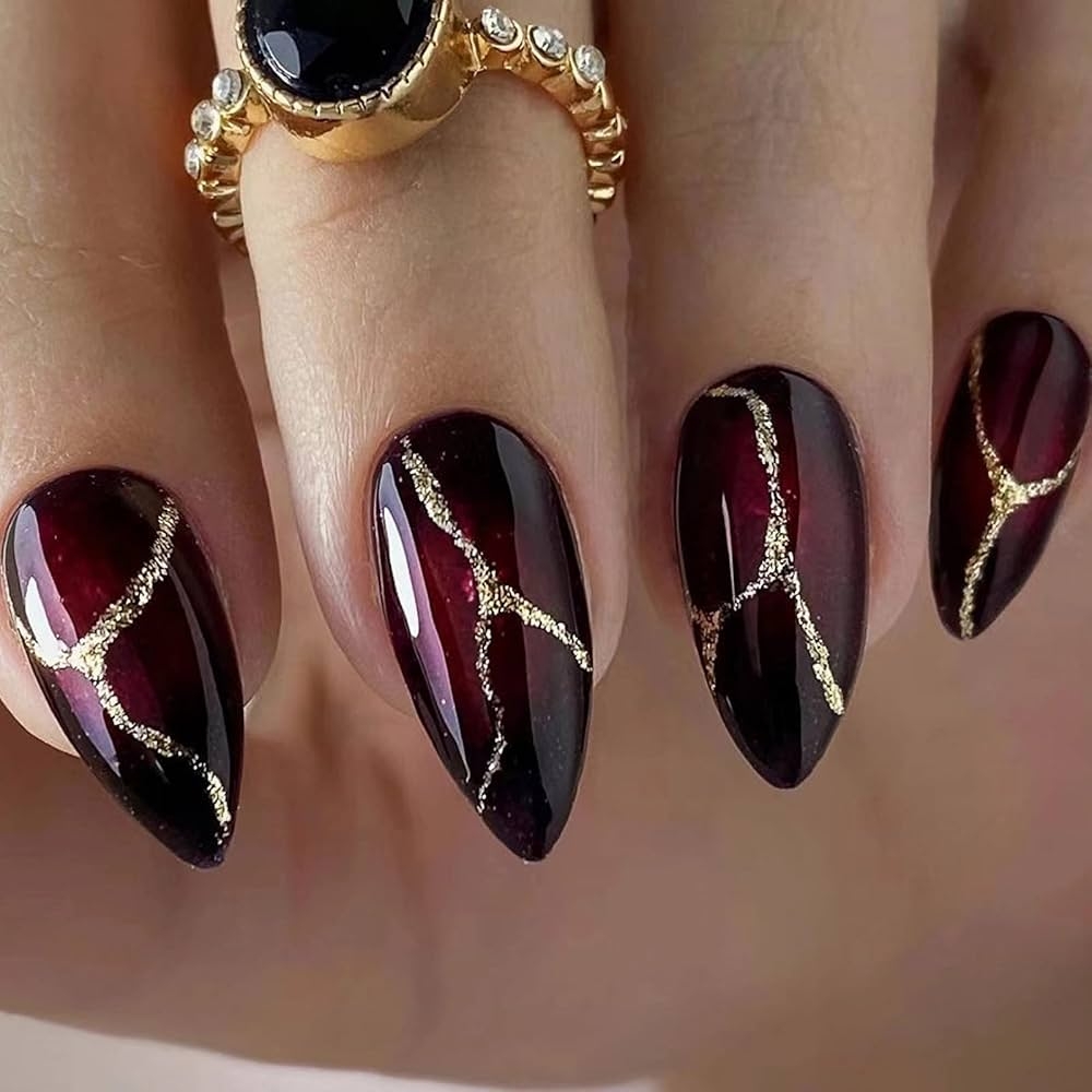 Amazon MISUD Press On Nails Medium Stiletto Glue On Nails With Goth Red Black Acrylic Gothic Vampire Design 24 Pcs Industrial Scientific