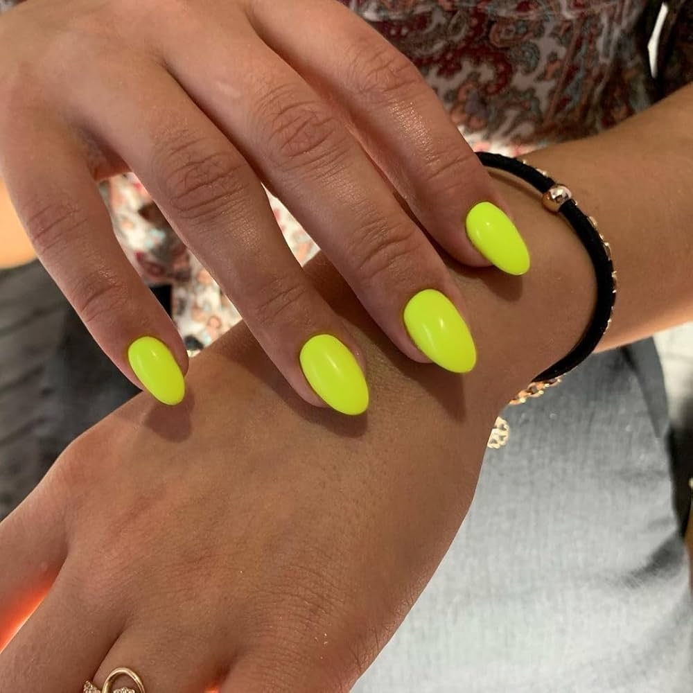 Amazon Neon Yellow Press On Nails Short Oval KQueenest Acrylic Nails Press Ons Short Almond Nails Glue On Natural Round Fake Nails One Color Gel Stick On Nails Set For Women Beauty Personal Care