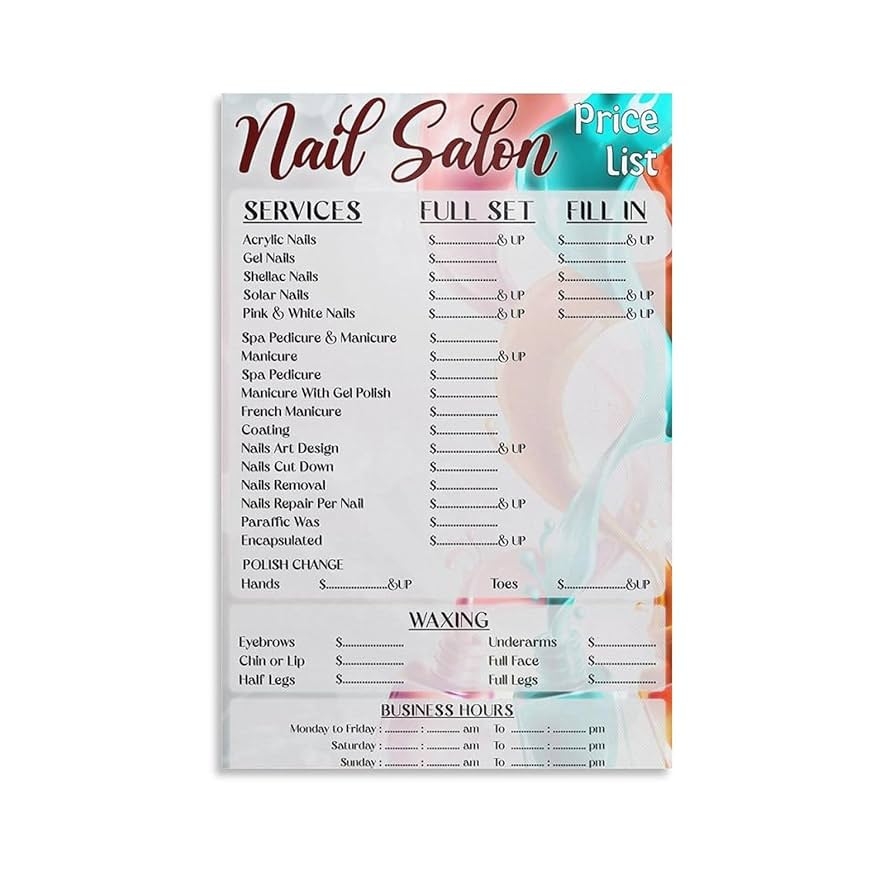 Amazon Posters Nail Salon Price List Wall Art Nail Salon Poster Manicure Wall Art Canvas Art Posters Painting Pictures Wall Art Prints Wall Decor For Bedroom Home Office Decor Party Gifts 12x18inch 30x45cm 