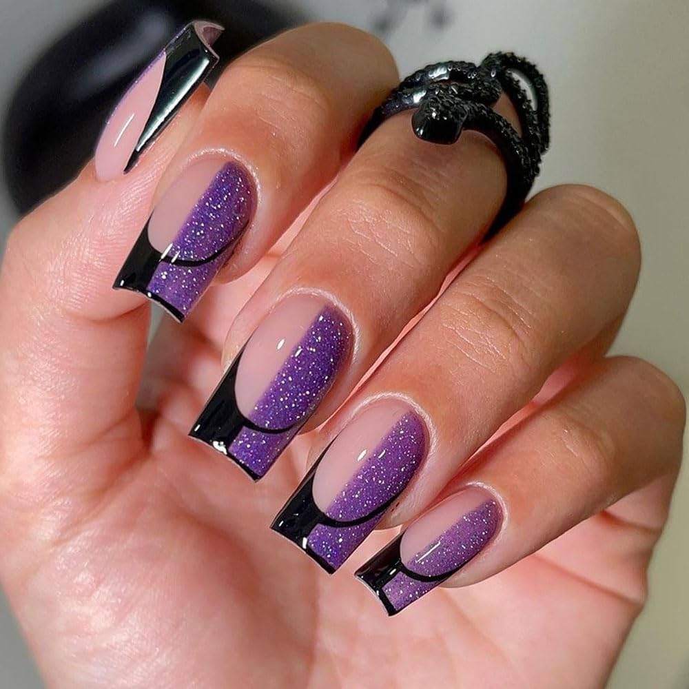Amazon Press On Nails Medium Long Square BAOYAALIN Purple Black Fake Nails With Glitter Design Gel Glue On Nails For Women Girls Full Cover Acrylic Artificial False Stick On Nail For Wedding Amazon Press On Nails Medium Long Square BAOYAALIN Purple Black Fake Nails With Glitter Design Gel Glue On Nails For Women Girls Full Cover Acrylic Artificial False Stick On Nail For Wedding
