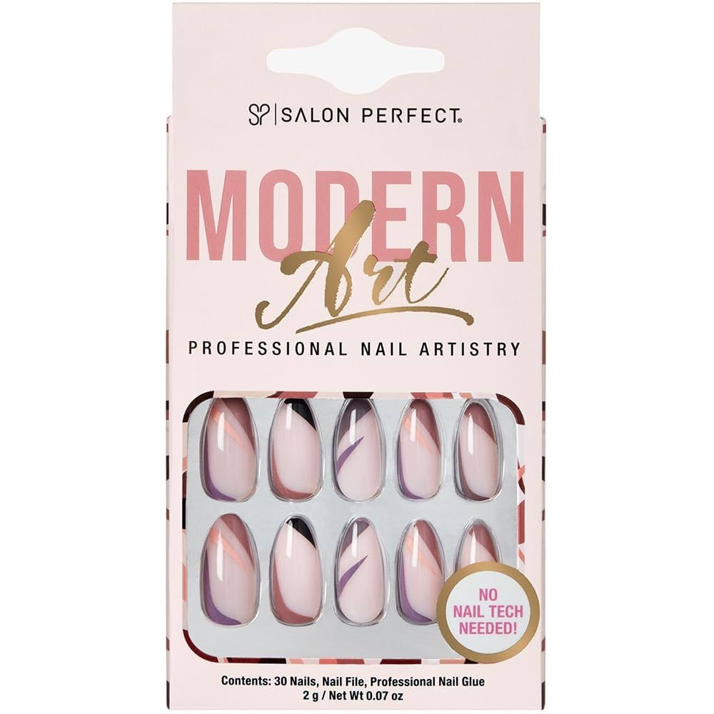 Amazon Salon Perfect Press On Nails Almond Modern Art Abstract Pink And Purple Glue On Nail For Women 30 Fake Nails With Glue File Nail Kit Beauty Personal Care