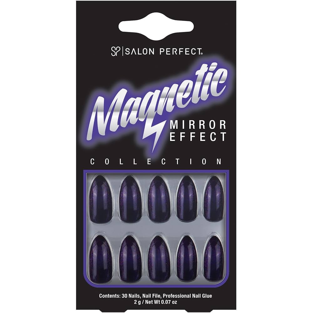 Amazon Salon Perfect Press On Nails Short To Medium Length Magnetic Mirror Effect Blue Glue On Nail For Women 30 Fake Nails With Glue And File Nail Kit Beauty 