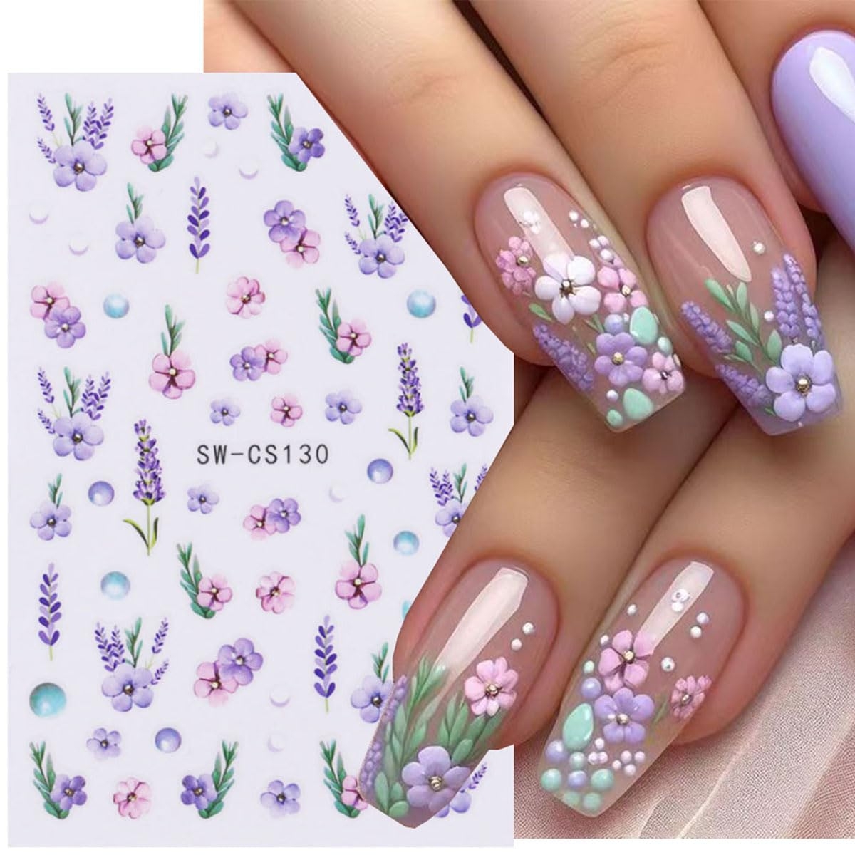 Amazon Summer Flower Nail Art Stickers 3D Flower Butterfly Nail Decals Daisy Pink Purple Petal Lavender Flowers Nails Design Adhesive Sliders Purple Tulip Manicure Decals For DIY Nail Art Decorations 8Sheets 