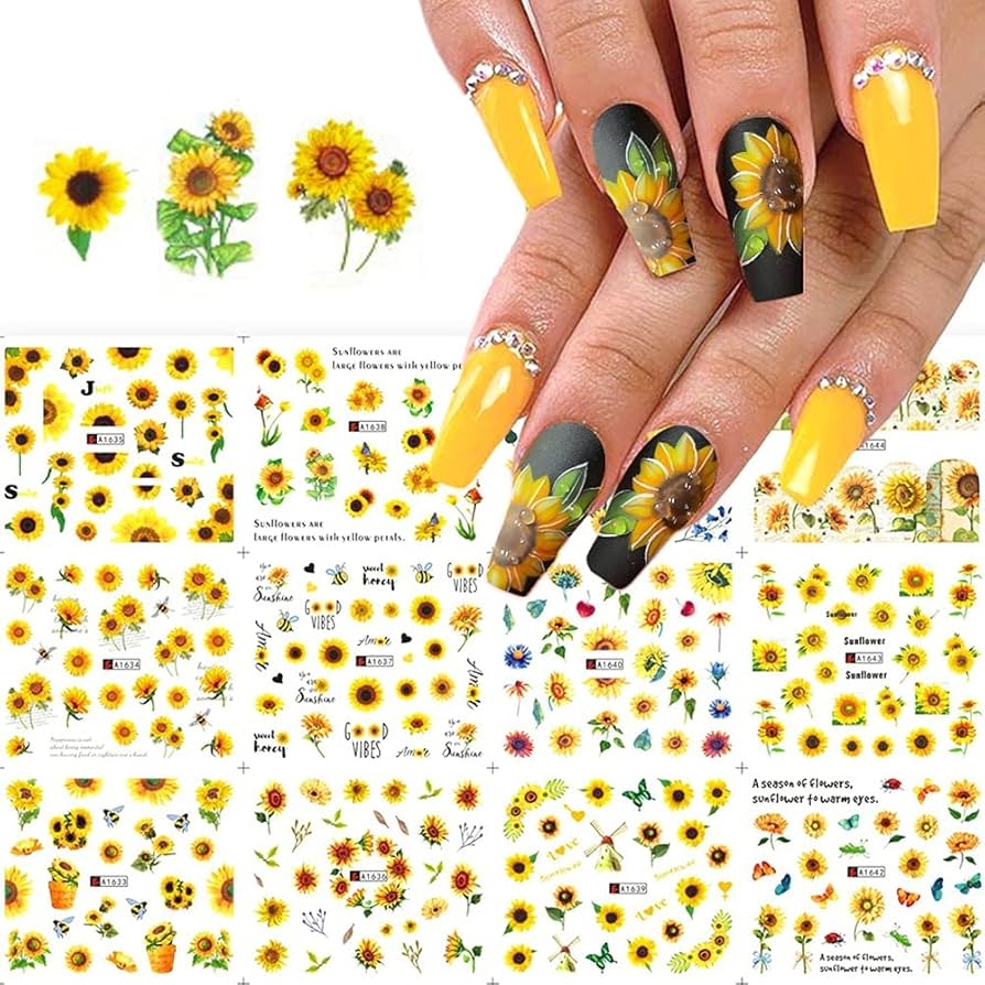 Amazon Sunflower Nail Art Stickers Floral Flower Nail Decals Water Transfer Designs Small Daisy Flowers Nail Tattoo Stickers For Manicure DIY Nail Decoration 12 Sheets Beauty Personal Care