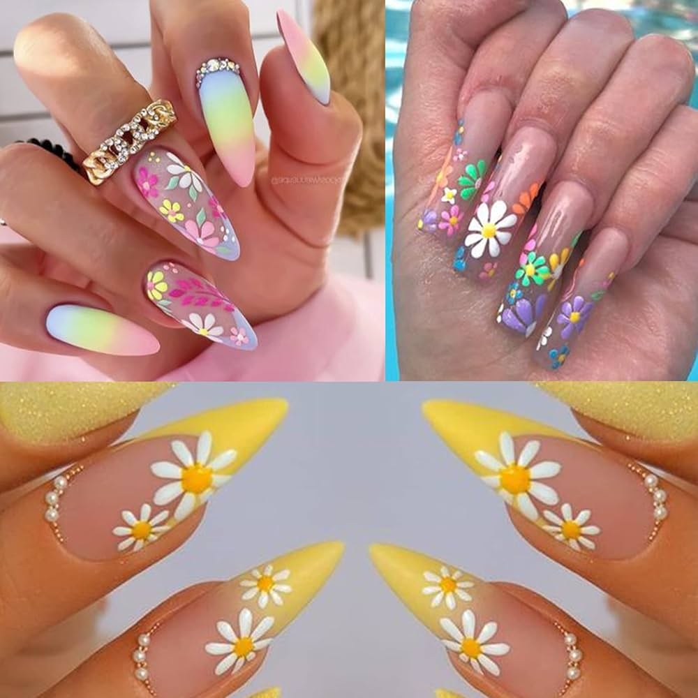 Amazon TailaiMei Flower Nail Art Stickers 5D Embossed Colorful Spring Daisy Nail Decals Self Adhesive Design For DIY Decoration 3 Sheets Beauty Personal Care