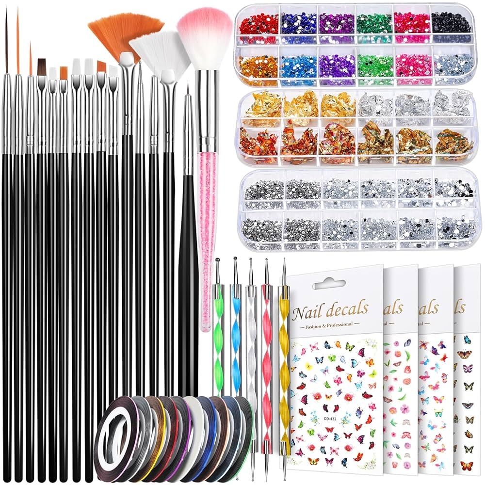 Amazon Teenitor Nail Art Kit Nail Design Kit Nail Art Tools With Nail Art Brushes Set Nail Dotting Tools Nail Rhinestones Nail Stickers Nail Art Tapes Nail Art Foil Beauty 