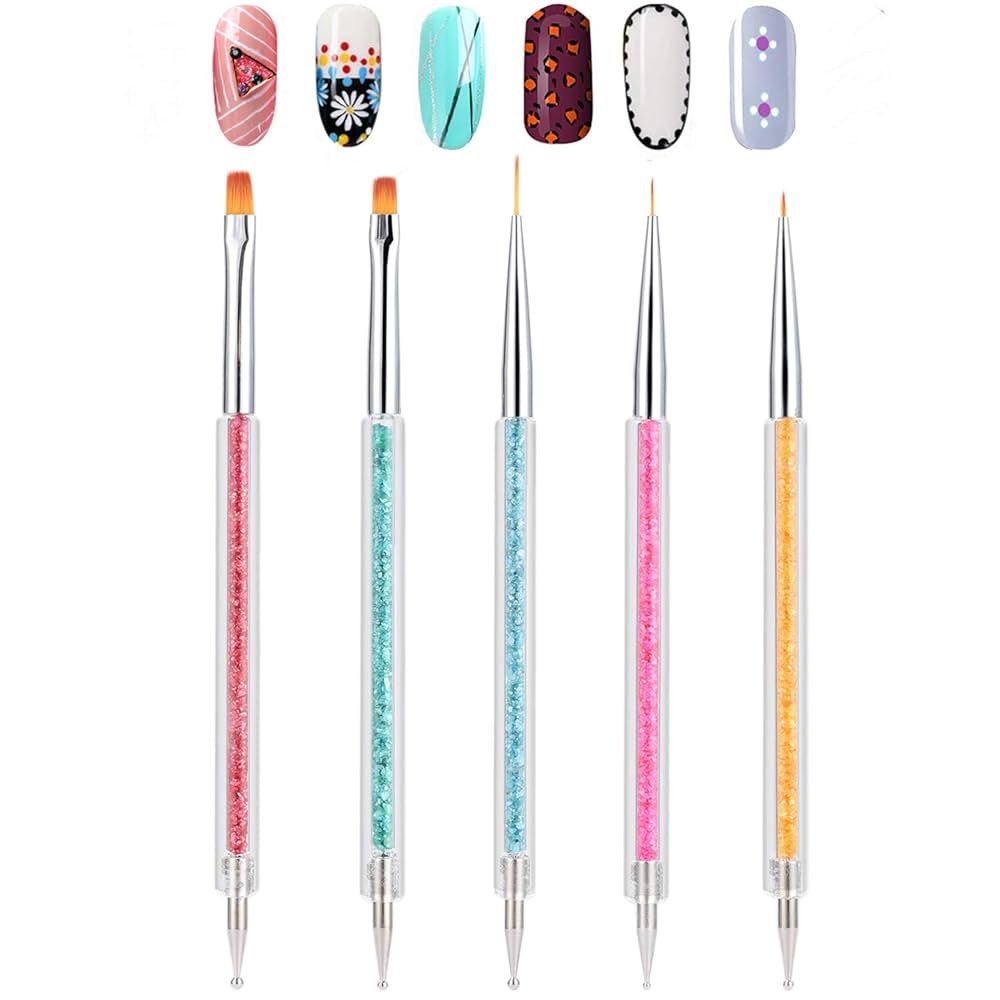 Amazon TEOYALL Double Ended Nail Art Brushes 5 PCS Nail Design Tools Kit Including Nail Liner Brush And Nail Dotting Pens For UV Gel Nail Home Salon Beauty Personal Care