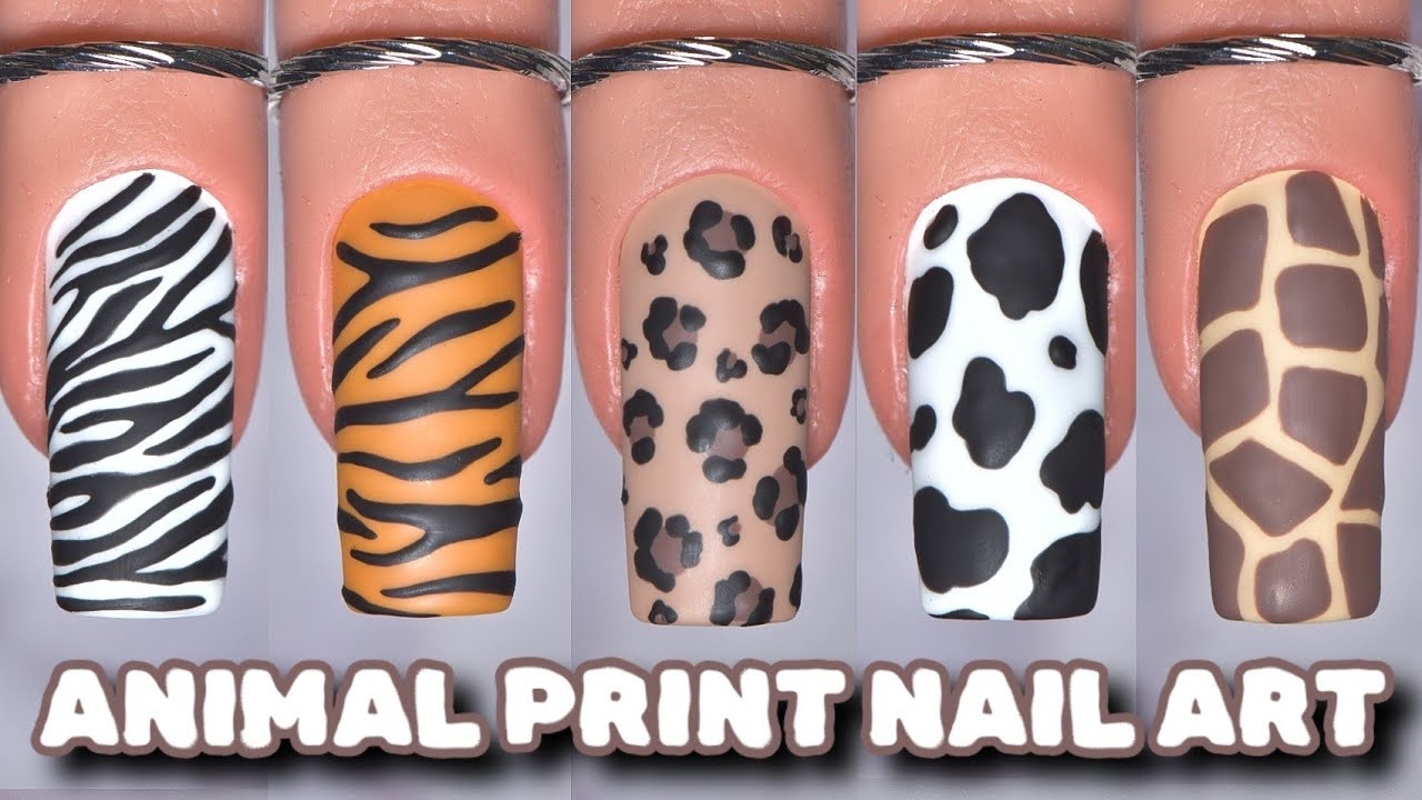 Animal Print Nail Art Tutorial Easy Zebra Tiger Leopard Cow Giraffe Print Nail Design YouTube