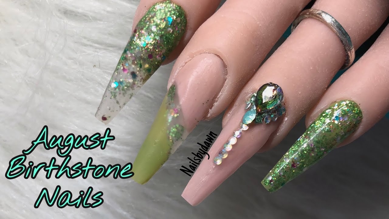 August Birthstone Nails Acrylic Nails YouTube