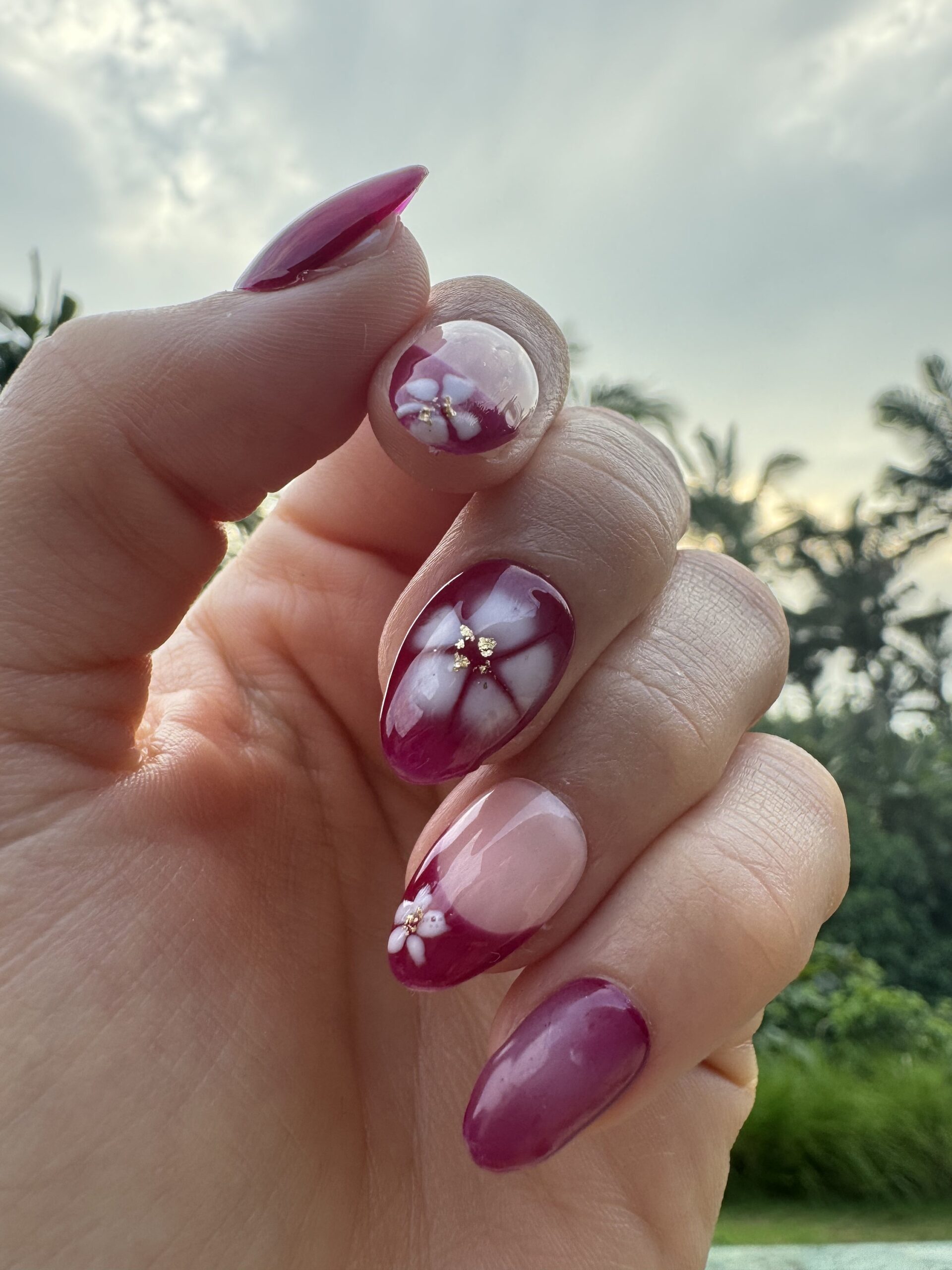 Bali Hibiscus Maroon French L Nails Salon Quality Hand Painted Press On Nails Etsy