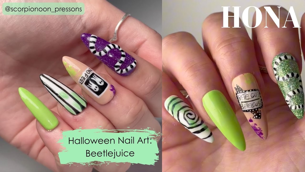 Beetlejuice Halloween Nail Art Design Tutorial HONA Home Of Nail Art YouTube