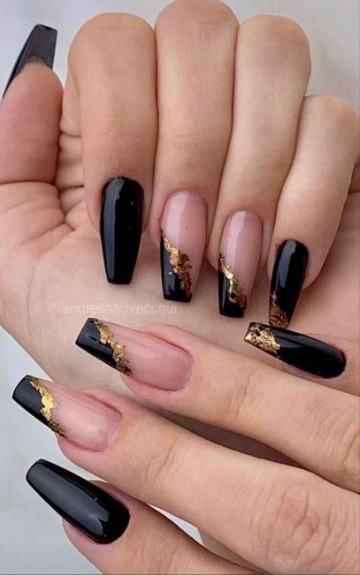 Black And Gold Ombre Nails Nail Design Nail Art Beautiful
