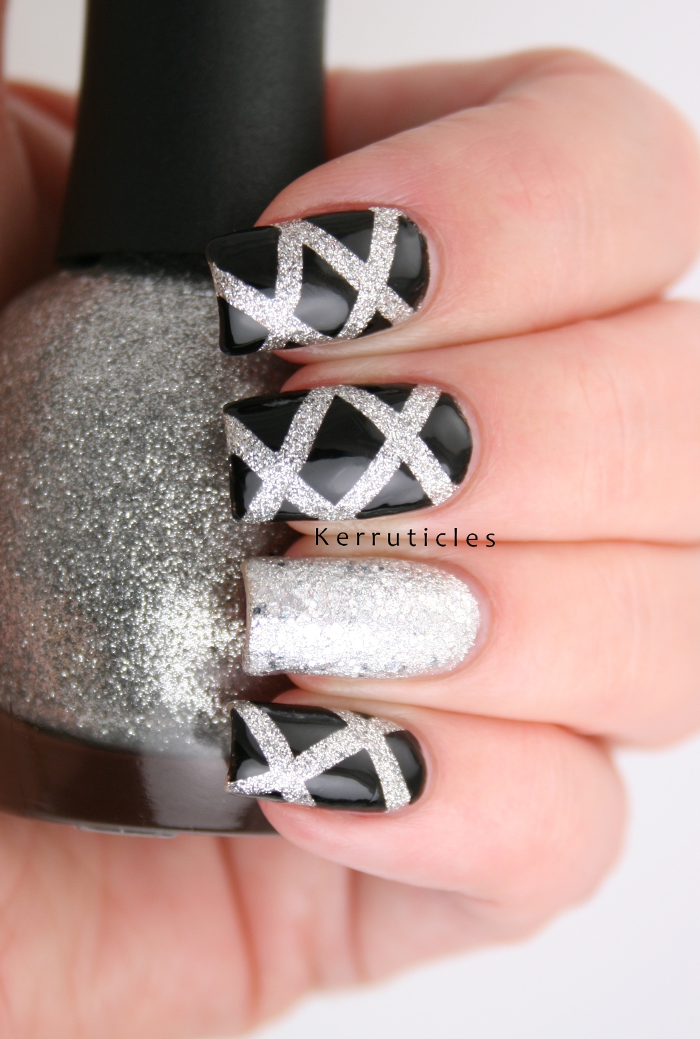 silver and black nail art designs