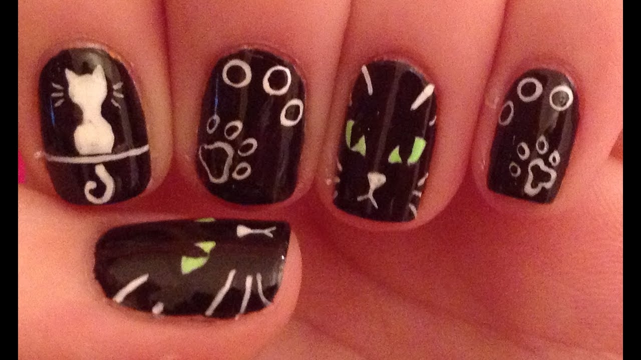 Black Cat Nail Art Tutorial YouTube