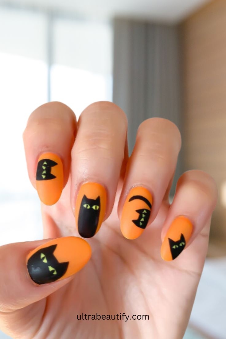 Black Cat Silhouette Nail Art