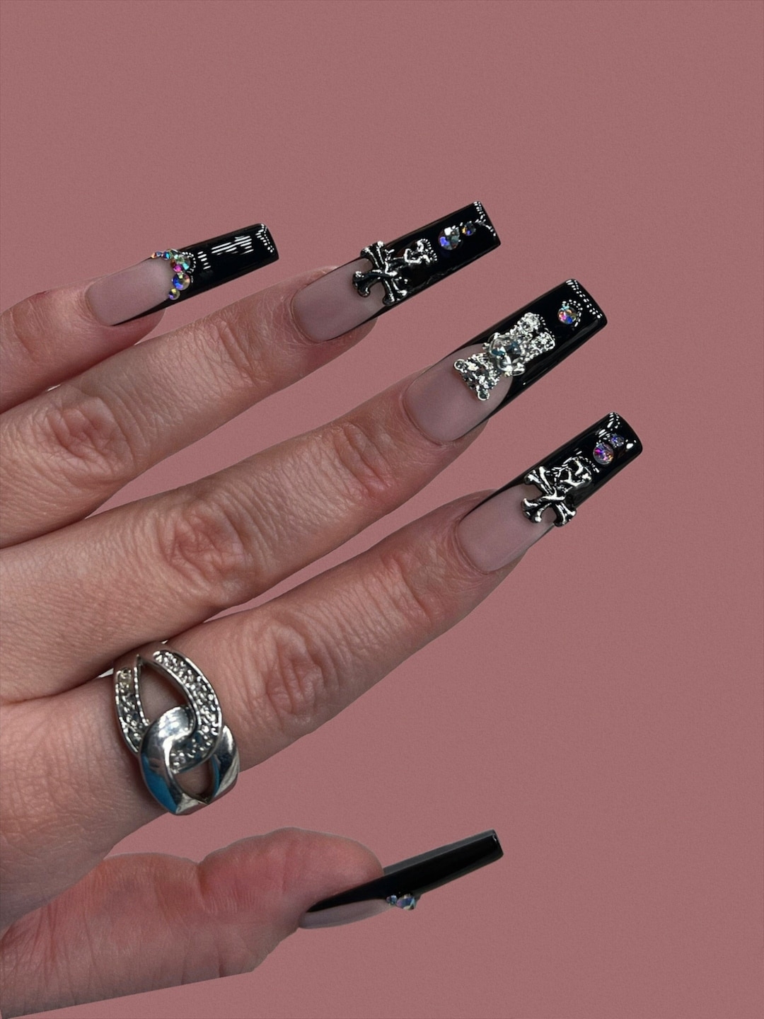 Black French Nails Cross Nails Cross Press On Nails Press On Nails Press Ons Holiday Nails Fall Nails Etsy