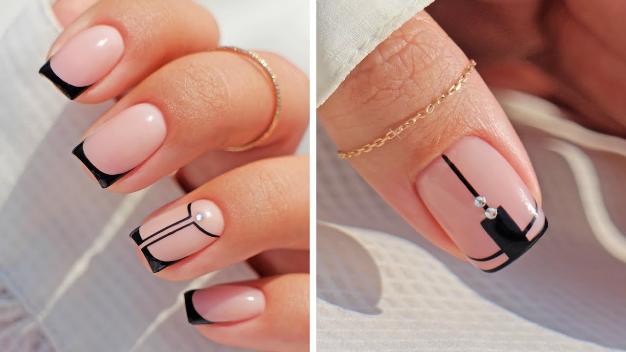 Black French Tip Nails Black Nail Design Idea YouTube