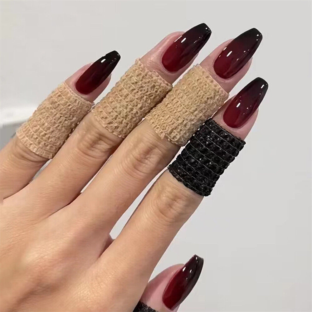Black Red Gradient False Nail Short Coffin Press On Nails For Nail Art 24pcs EBay