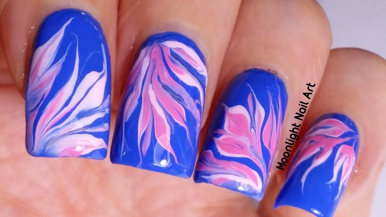 Blue Pink Drag Marble Flower Nail Art Design Tutorial YouTube