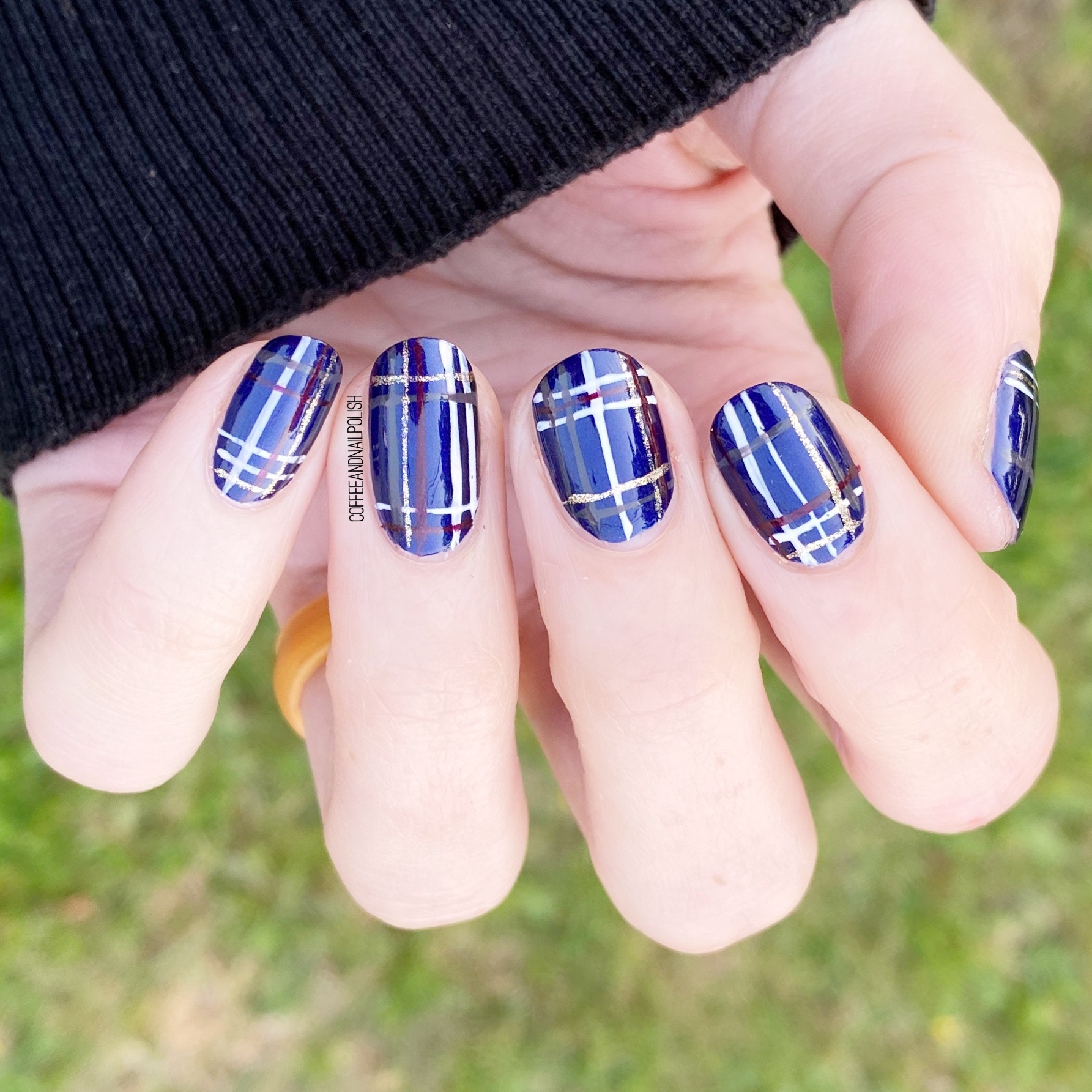 Blue Plaid Nails Coffee Nail Polish