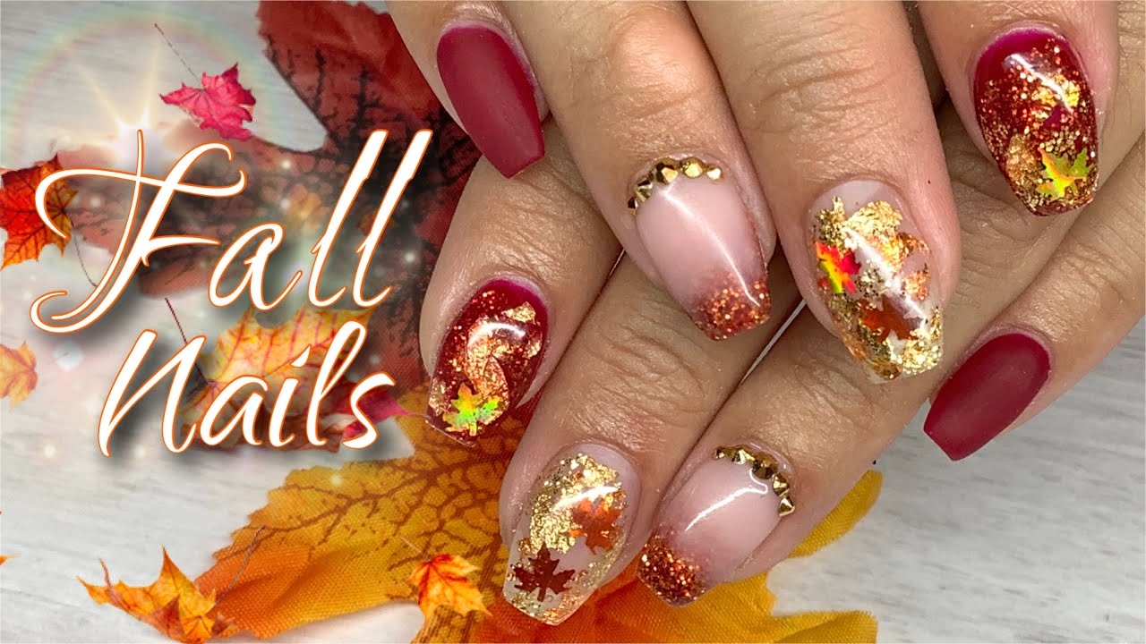 Burgundy Fall Nail Hard Builder Gel Nails Tutorial Fall Autumn Nail Design YouTube