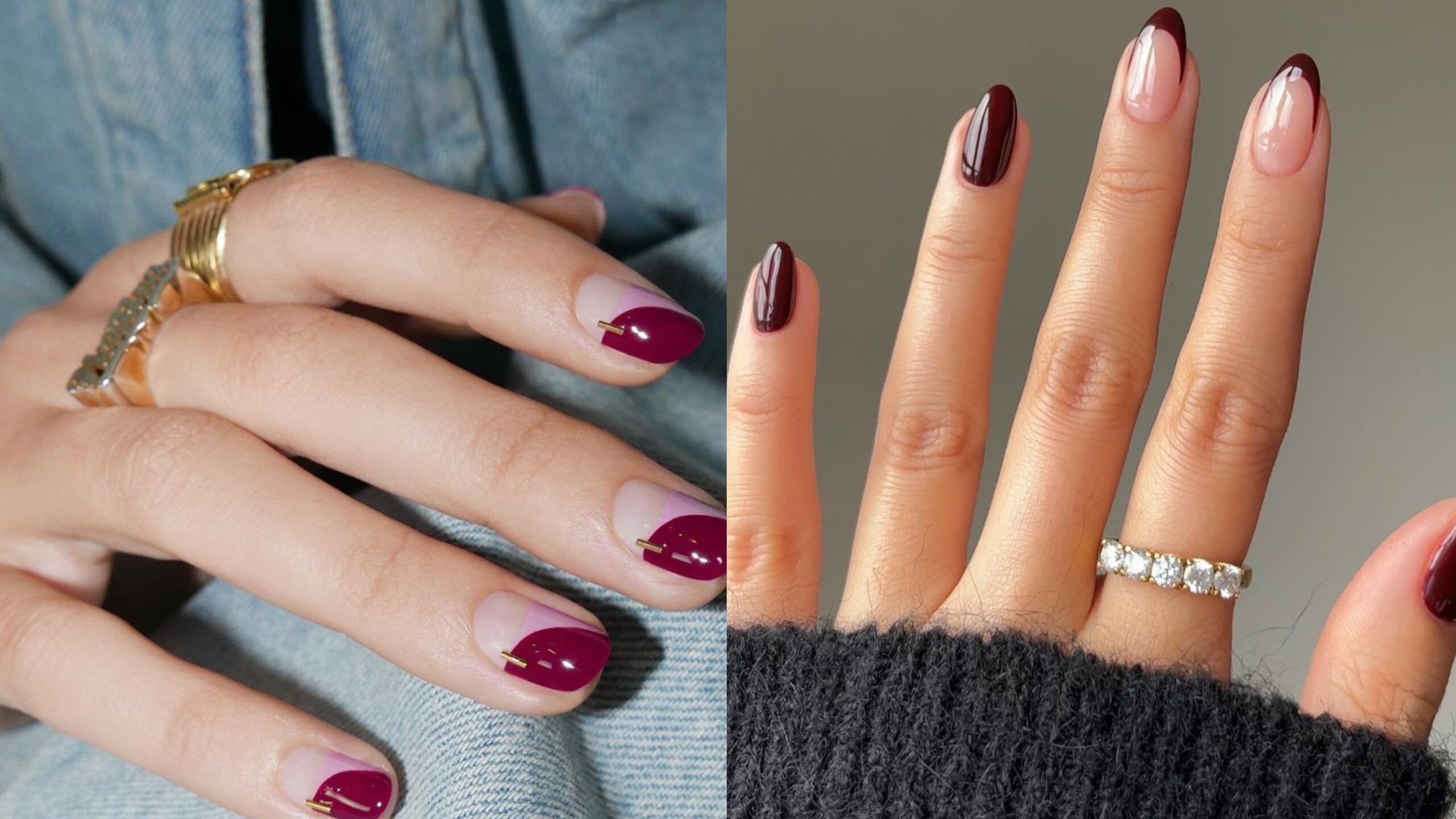 burgundy nails with design