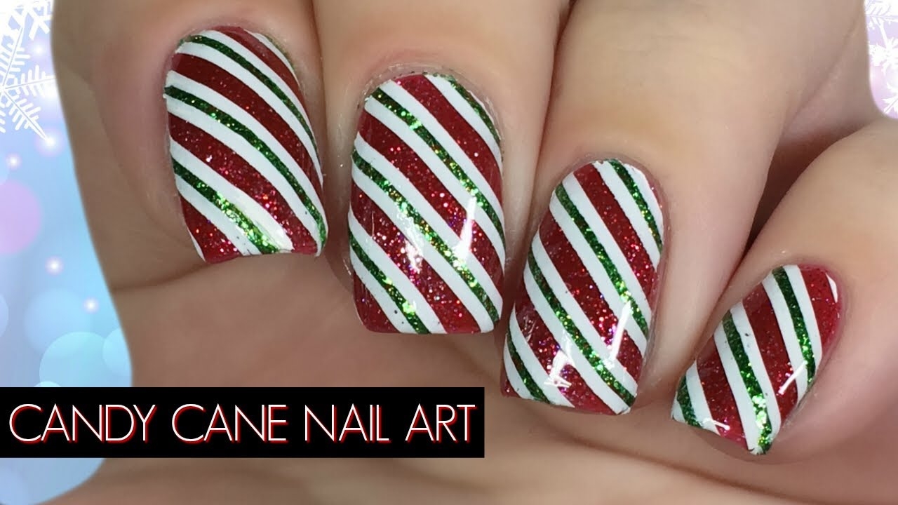 Candy Cane Christmas Nail Art Tutorial YouTube