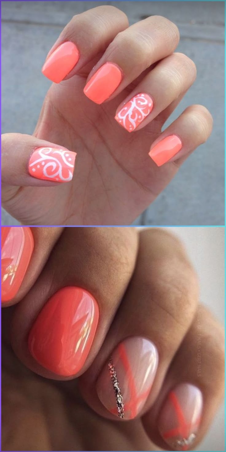 Chic Short Gel Summer Coral Nails Bright Colors And French Tip Innovation