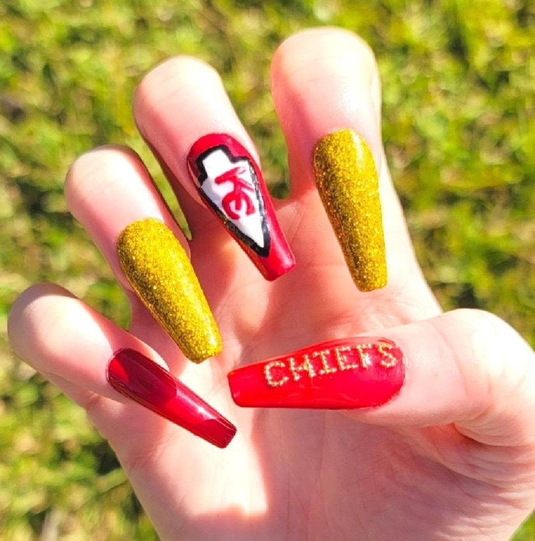 Chief Football Press On Nails chief Football Nails football Press On Nails football Nails red Press On Nails red Nails kc Chief Nails Etsy