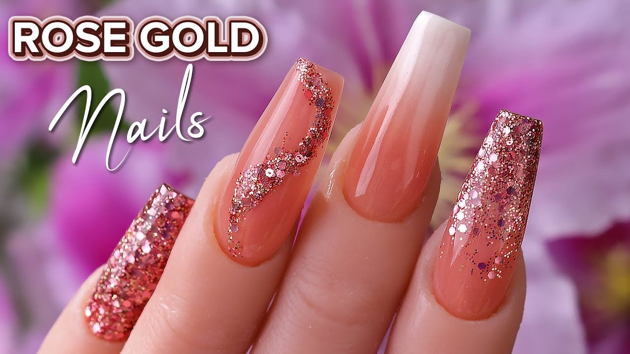 Coffin Acrylic Nails Rose Gold Nail Design nails YouTube