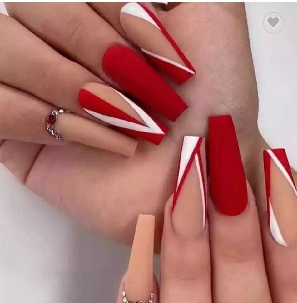 coffin red nail designs