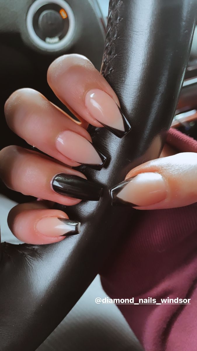 Coffin Shape Black French Tip