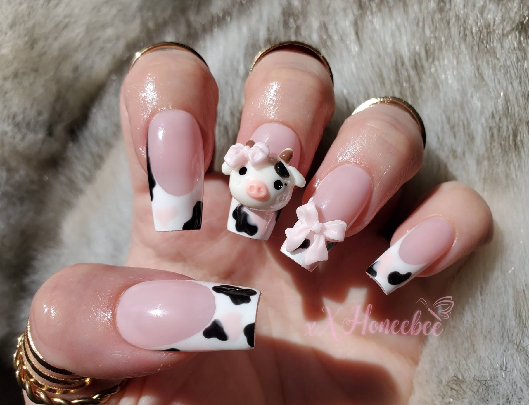 Cow Nails I Pink Cow Nails I Short Nails I Long Nails I Cow Pattern Nails I Customizable Size And Shape I Pink Nails I Cow Pattern Nails Etsy