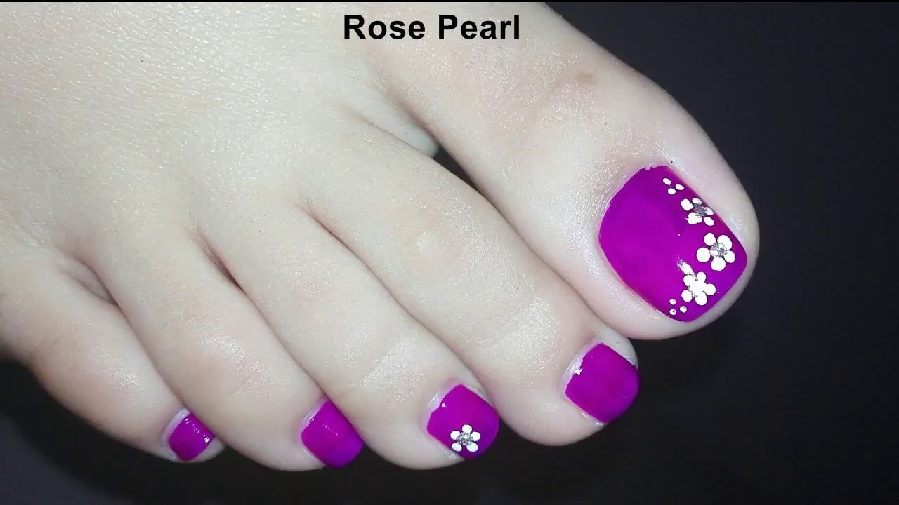 Easy DIY Purple Floral Pedicure Tutorial Toenail Art Design Rose Pearl YouTube