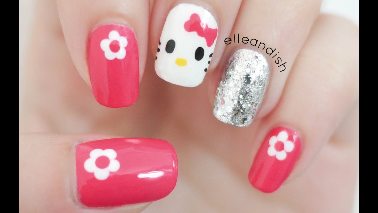 Easy Hello Kitty Nails Freehand YouTube