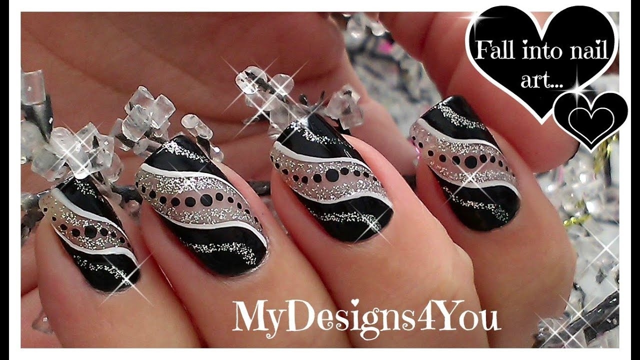 Easy Party Nail Art Black And Silver Glitter Nails Dise o De U as Facil YouTube
