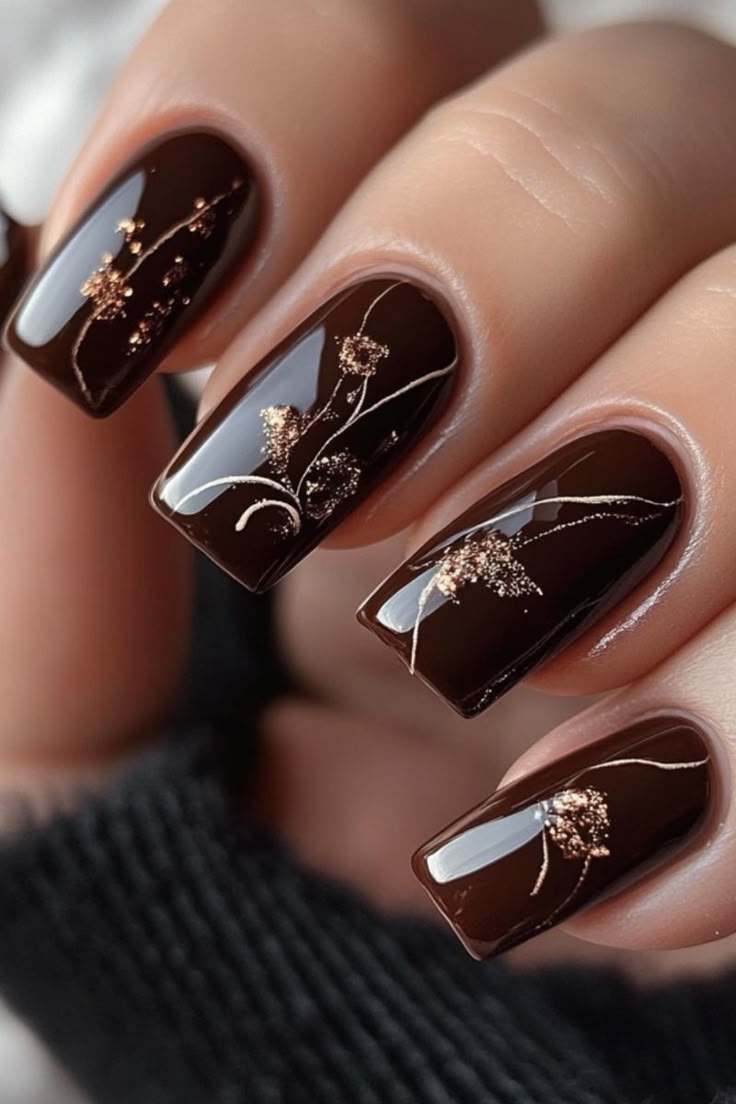 Elegant Chocolate Brown Nail Design With Minimalist Accents