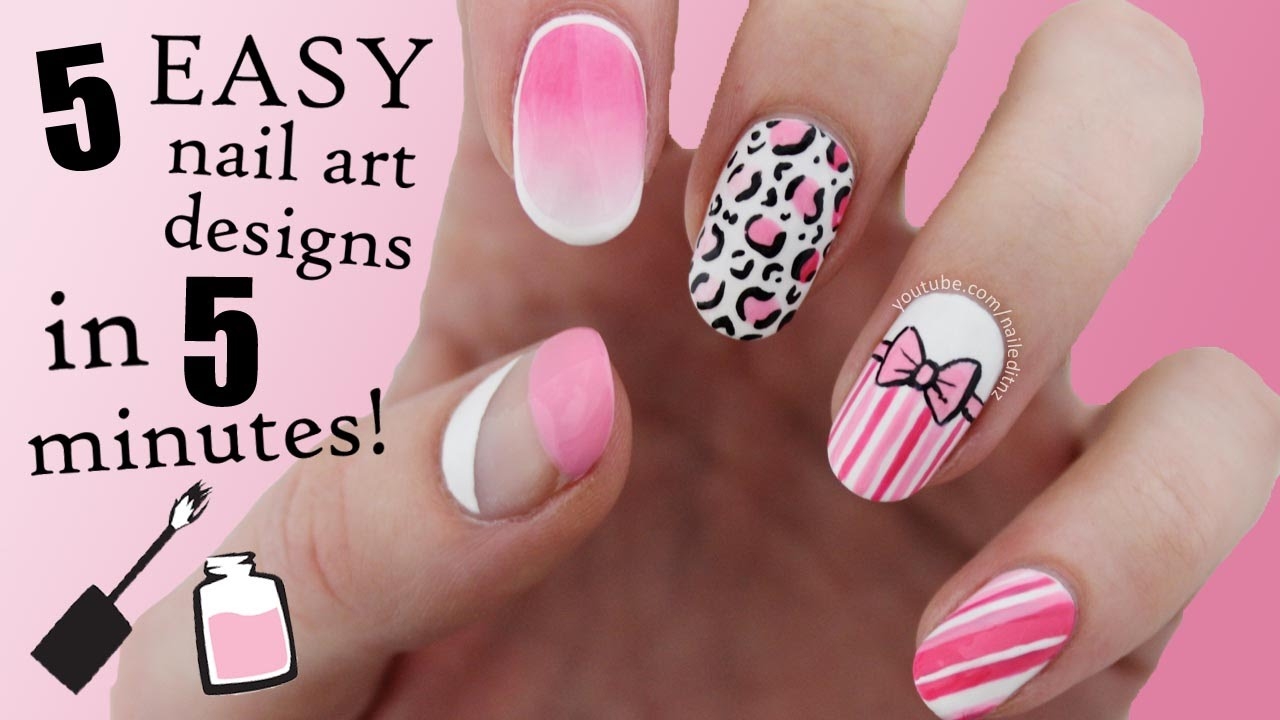 FIVE IN FIVE Easy Pink Nail Art Designs Nailed It NZ YouTube