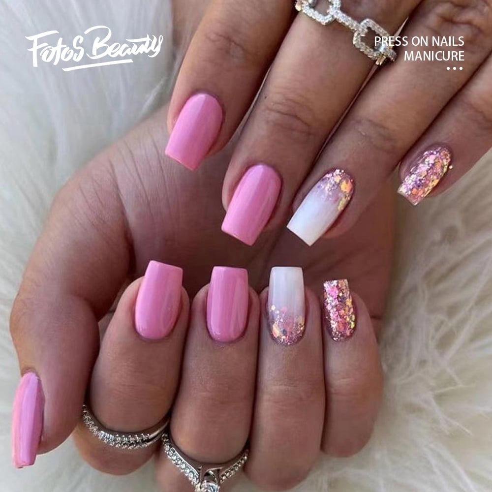 Fofosbeauty 24 Pcs Square Fake Nails Press On Nails Designs 2023 Ice Sparkle Walmart