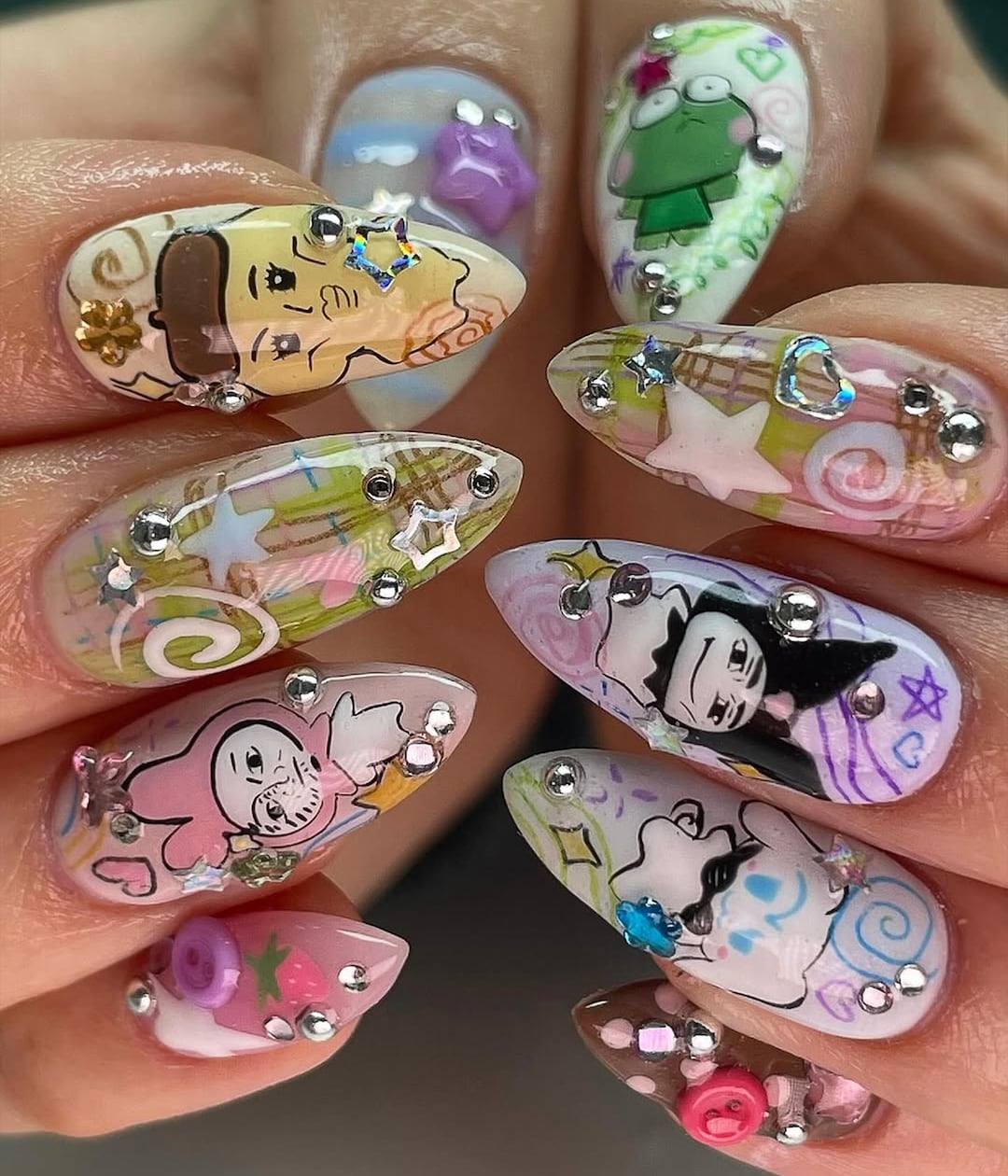 Funny Cartoon Press On Nails Hand drawn Anime Style Kawaii Pop Art Nail Set 3D Cute Character Nails Cartoon Chaos Press Ons DB304H Etsy