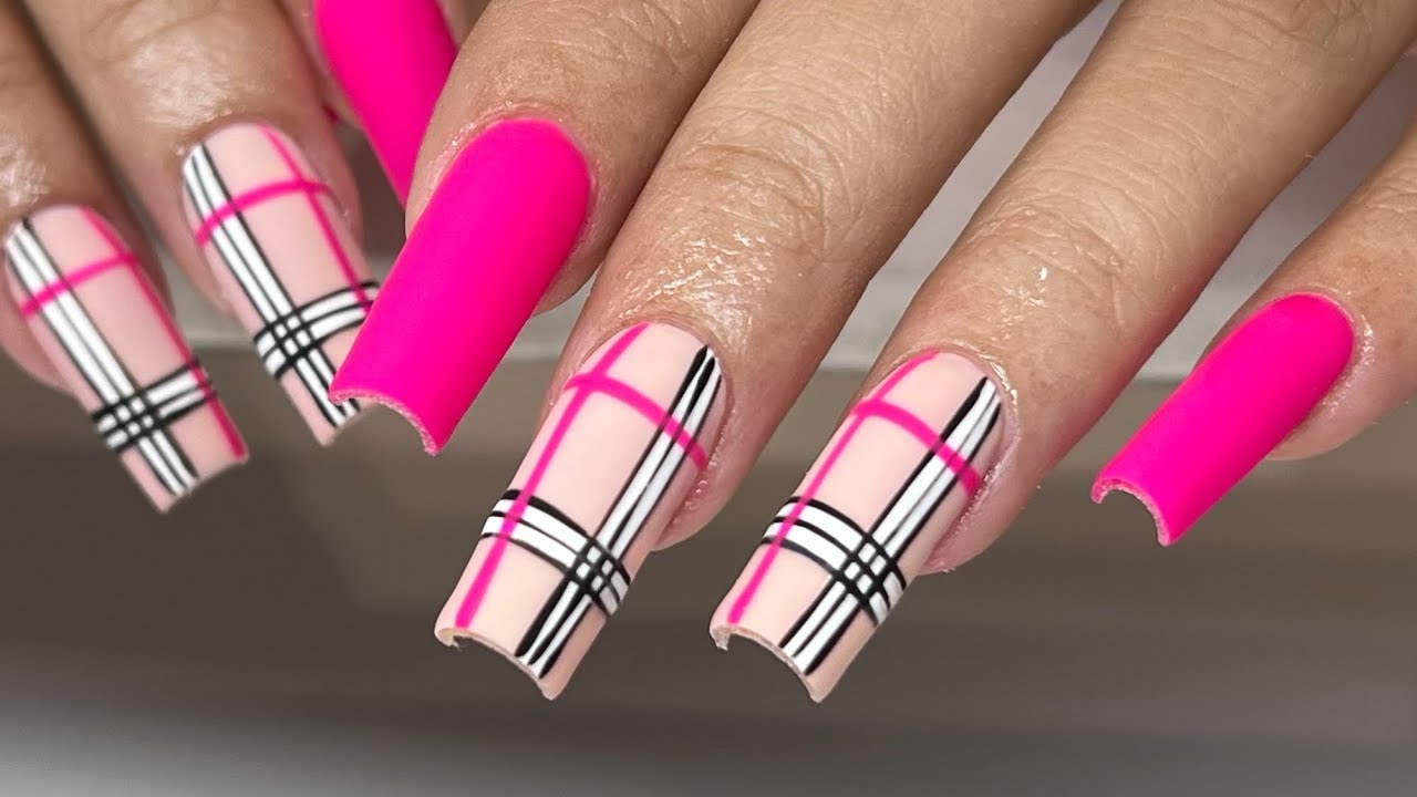 GEL X NAILS Burberry Nail Design Tapered Square Nails Pink Nails YouTube