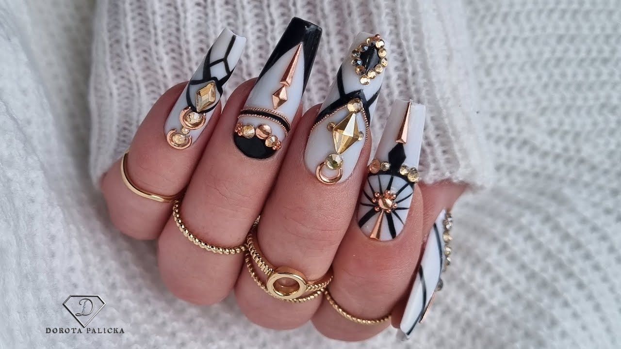 Geometric Nails With Crystals Placement Luxury Nail Art YouTube