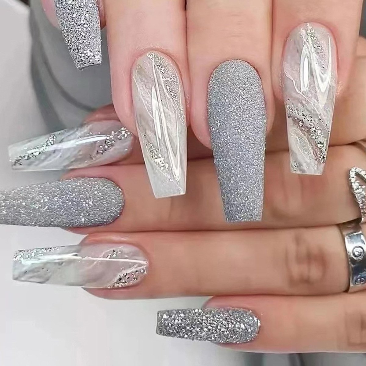 Glitter Ombre Press On Nails In Grey Mable Texture RAINBOO BEAUTY