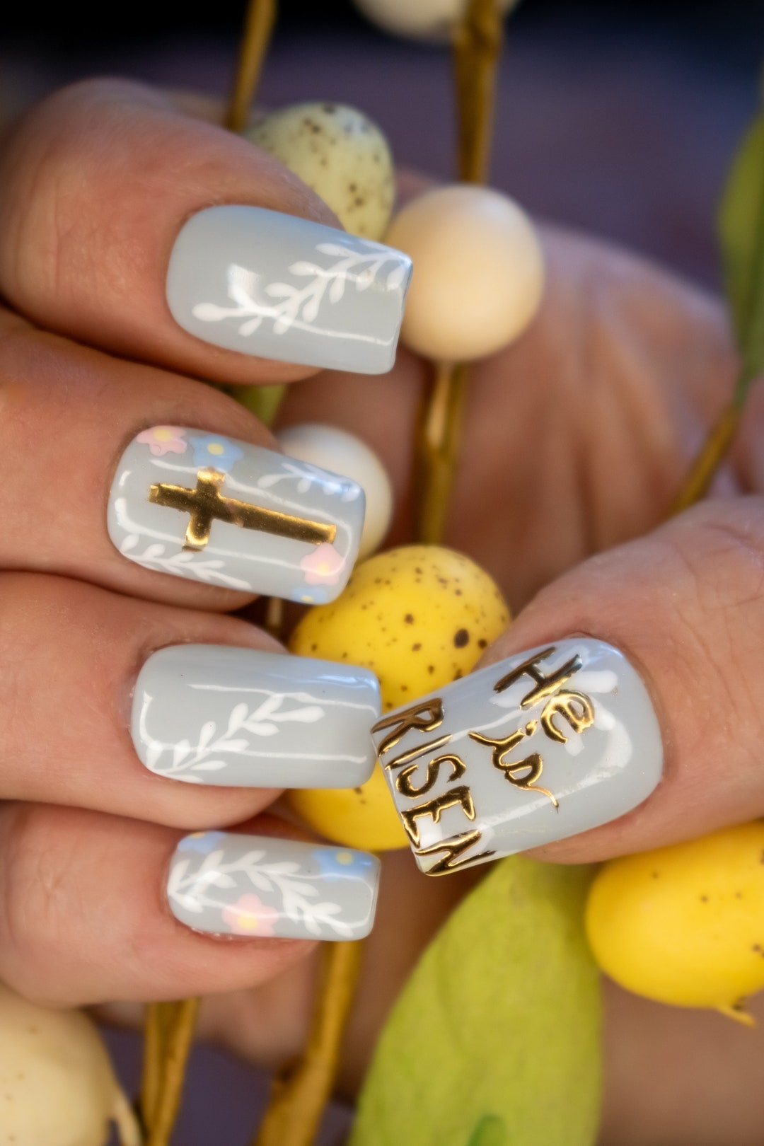 Gold Cross Press On Nails Christian Easter Spring Nails Etsy