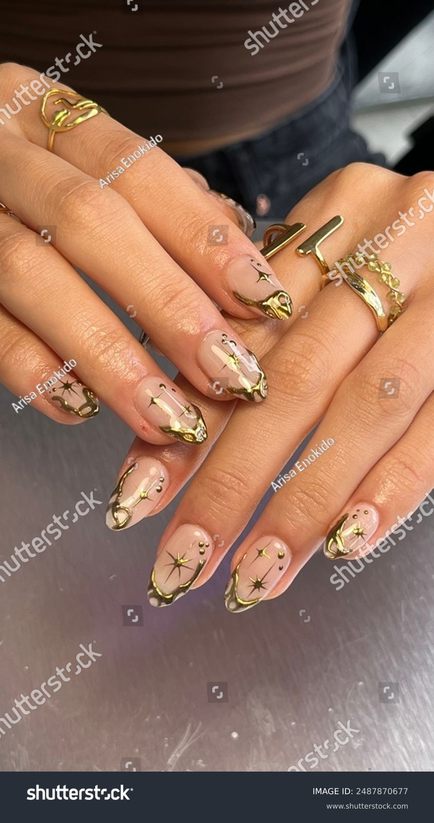Gold Gelx Nail Design Inspiration Stock Photo 2487870677 Shutterstock