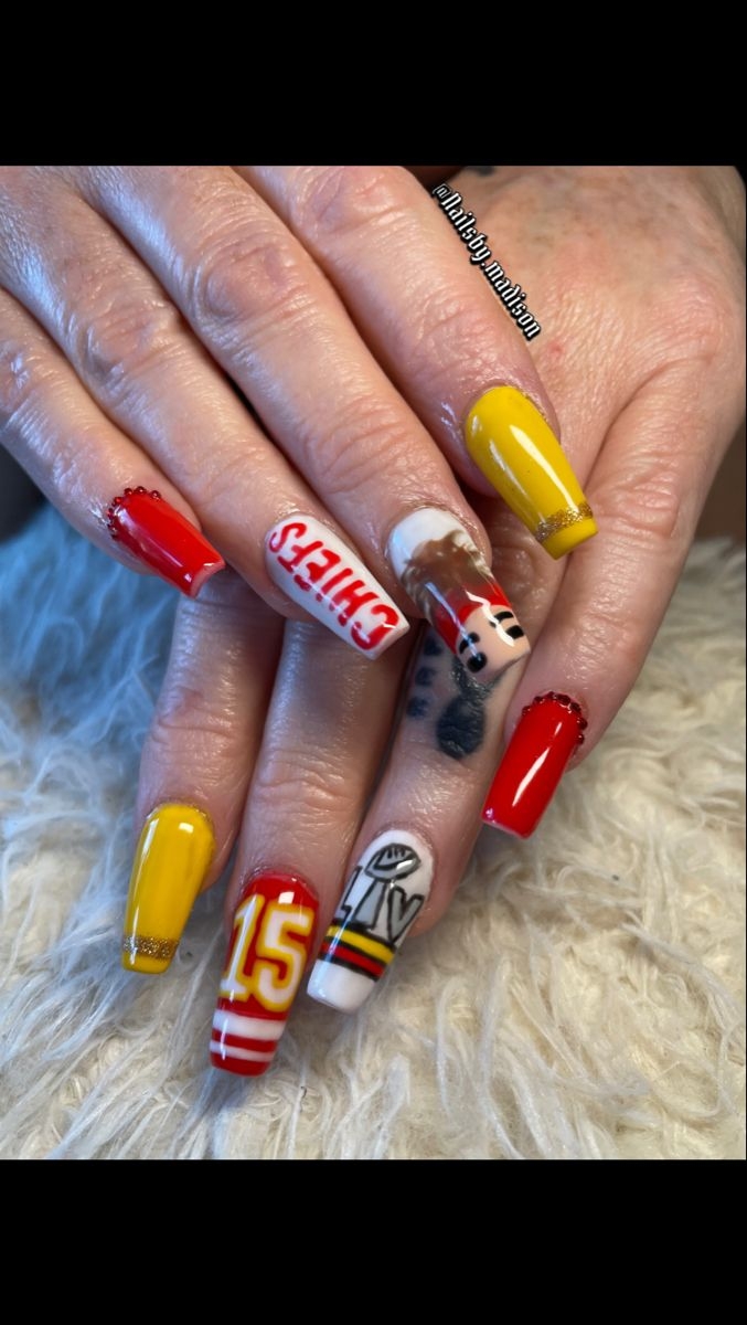 Hand Drawn Chiefs Nails 