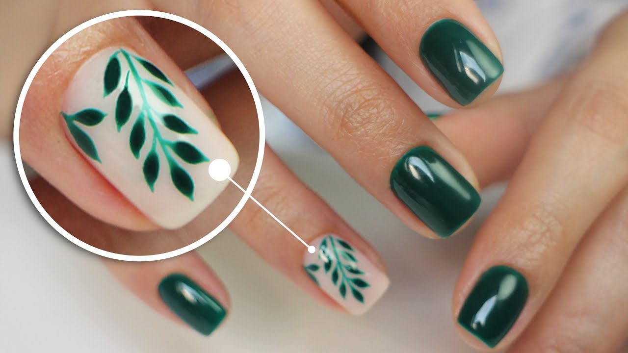 How To Draw Leaf On Nails Green Nail Design Idea YouTube