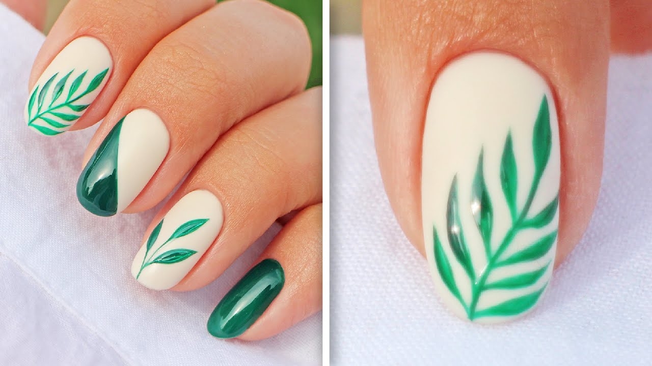 How To Draw Leaves On Nails Green Nail Design Idea YouTube
