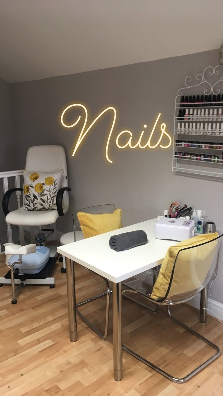 Lemon And Grey Nail And Pedicure Stations At My Salon Room 